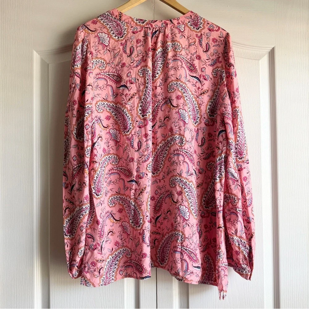 Talbots Dancing Paisley Band Collar Popover Top - Picture 6 of 8